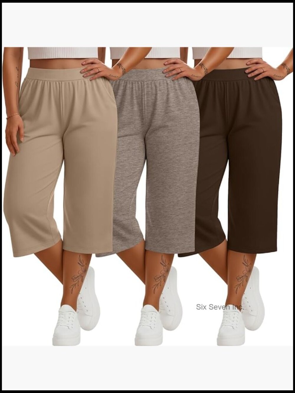 Plus Size Capri Pants Wide Leg Sweatpants High Waisted Yoga Pants with Pockets
